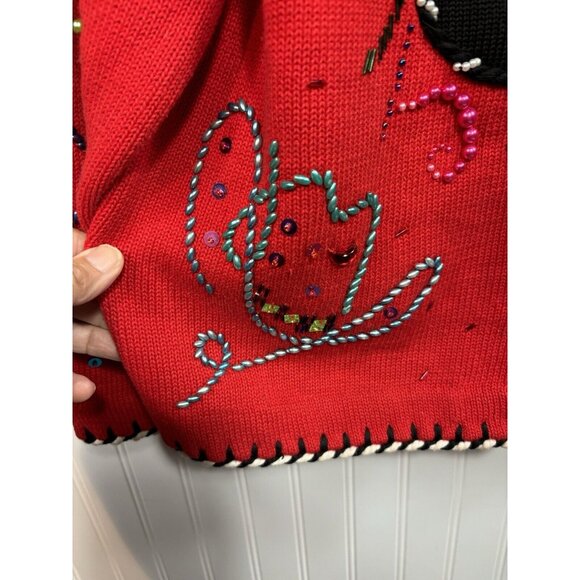 Vtg Michael Simon Cardigan Sweater Sz 2 Cowgirl Chic Red Embellished Ugly Xmas - Picture 3 of 6